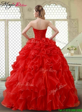 Classical Red Quinceanera Gowns with Beading and Ruffles