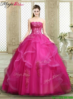 Classical Strapless Fuchsia Sweet 16 Dresses with Appliques