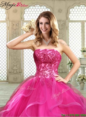 Classical Strapless Fuchsia Sweet 16 Dresses with Appliques