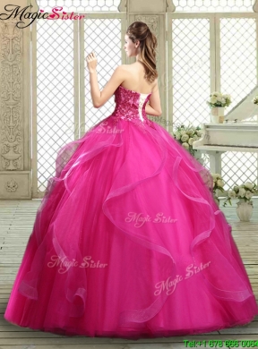 Classical Strapless Fuchsia Sweet 16 Dresses with Appliques