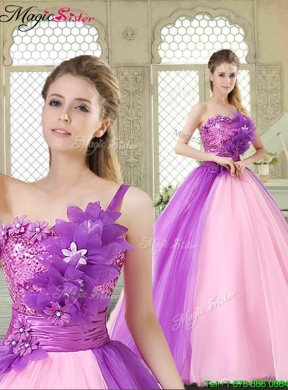 Elegant Hand Made Flowers Sweetheart Quinceanera Dresses in Multi Color