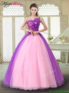 Elegant Hand Made Flowers Sweetheart Quinceanera Dresses in Multi Color