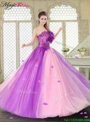 Elegant Hand Made Flowers Sweetheart Quinceanera Dresses in Multi Color