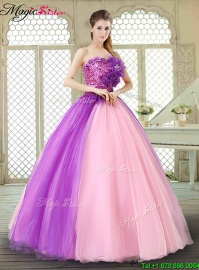 Elegant Hand Made Flowers Sweetheart Quinceanera Dresses in Multi Color