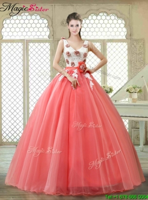 Elegant Watermelon Quinceanera Dresses with Hand Made Flowers