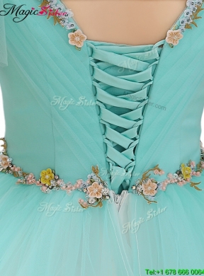 Exquisite V Neck Mint Sweet 16 Dresses with Appliques