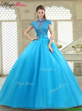 Fashionable High Neck Quinceanera Gowns in Baby Blue