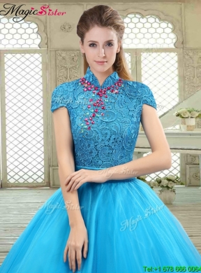 Fashionable High Neck Quinceanera Gowns in Baby Blue