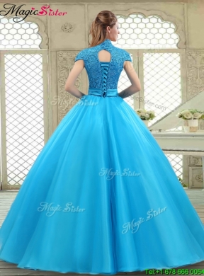 Fashionable High Neck Quinceanera Gowns in Baby Blue