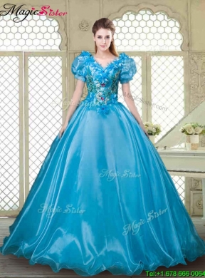 Gorgeous Appliques and Beading Sweet 16 Dresses with V Neck