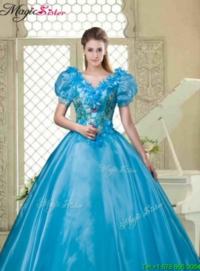 Gorgeous Appliques and Beading Sweet 16 Dresses with V Neck