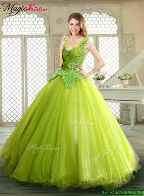 Luxurious Beading and Appliques Quinceanera Dresses in Yellow Green