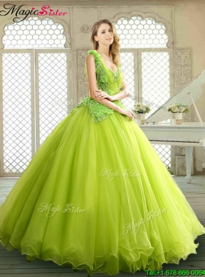 Luxurious Beading and Appliques Quinceanera Dresses in Yellow Green