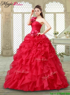 Beautiful One Shoulder Ruffles Quinceanera Gowns in Red