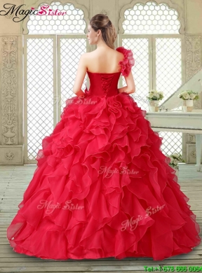 Beautiful One Shoulder Ruffles Quinceanera Gowns in Red