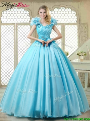 Cheap Aqua Blue Quinceanera Gowns with Appliques and Ruffles 179.56