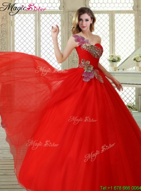 Hot Sale Appliques and Beading Sweet 16 Dresses with One Shoulder