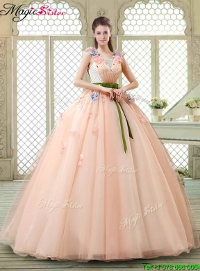 New Style Straps Quinceanera Dresses with Appliques and Belt