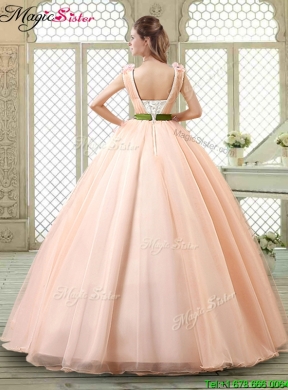 New Style Straps Quinceanera Dresses with Appliques and Belt