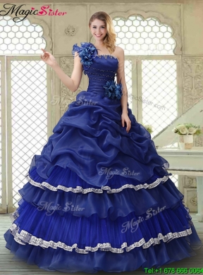 Elegant 2016 Ruffled Layers One Shoulder Quinceanera Dresses