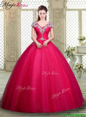 Exquisite Ball Gown Beading Sweet 16 Dresses with V Neck