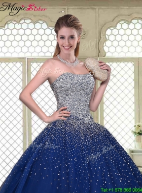 Gorgeous Ball Gown Strapless Quinceanera Gowns in Navy Blue