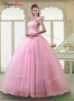 Lovely Rose Pink Quinceanera Dresses with One Shoulder