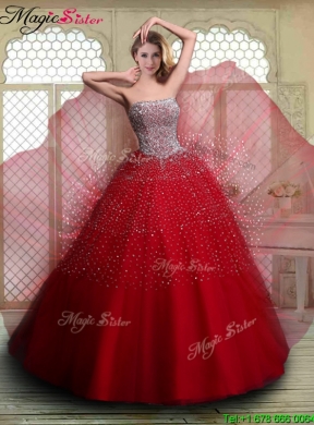 Luxurious Strapless Beading Quinceanera Dresses in Wine Red for Spring