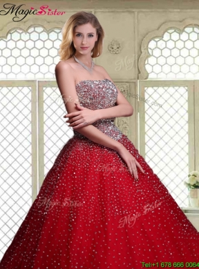 Luxurious Strapless Beading Quinceanera Dresses in Wine Red for Spring