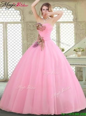 New Style Rose Pink Quinceanera Gowns with Beading and Appliques