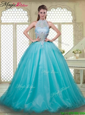 Popular Halter Top Quinceanera Dresses with Brush Train