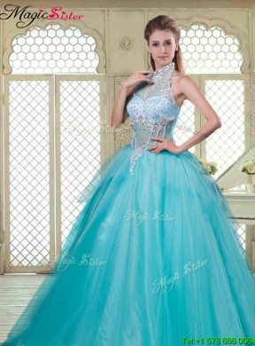 Popular Halter Top Quinceanera Dresses with Brush Train