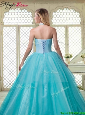 Popular Halter Top Quinceanera Dresses with Brush Train