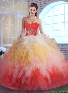 2016 Luxurious Appliques and Ruffles Quinceanera Dresses in Multi Color