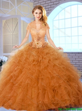 Fall Fashionable Appliques Sweet 16 Dresses in Champagne