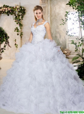 Elegant Brush Train Straps Quinceanera Dresses with Beading and Ruffles