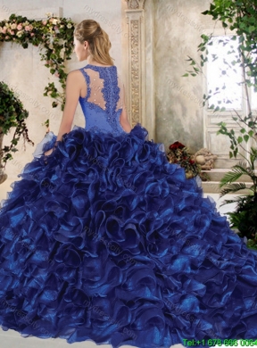 Elegant Brush Train Straps Quinceanera Dresses with Beading and Ruffles