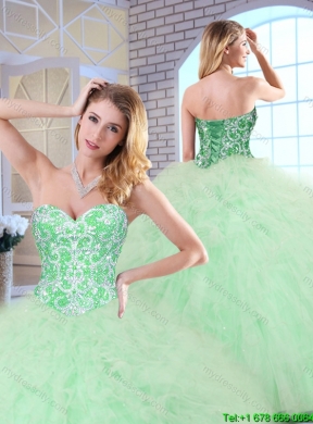 2016 Cheap Beading and Ruffles Apple Green Quinceanera Dresses