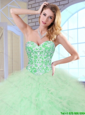 2016 Cheap Beading and Ruffles Apple Green Quinceanera Dresses