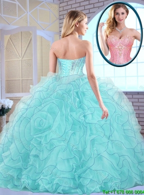 Latest Beading and Ruffles Quinceanera Dresses in Aqua Blue