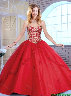 2016 Exclusive Red Sweetheart Sweet 16 Dresses with Beading and Appliques