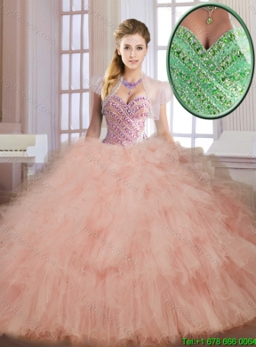 Luxurious Beading and Ruffles Quinceanera Dresses in Watermelon