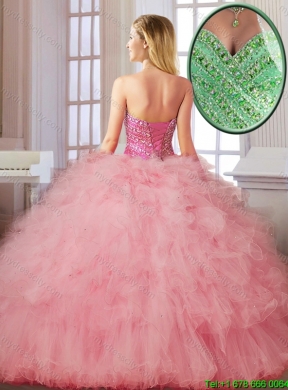 Luxurious Beading and Ruffles Quinceanera Dresses in Watermelon