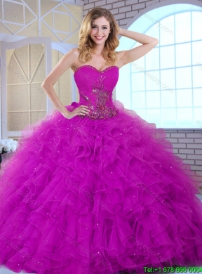 New Style Ball Gown Sweetheart Quinceanera Dresses in Fuchsia