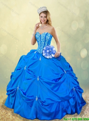 2016 Popular Fall Blue Quinceanera Gowns with Pick Ups