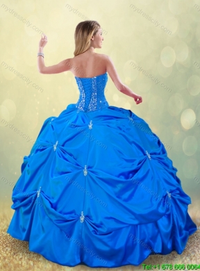 2016 Popular Fall Blue Quinceanera Gowns with Pick Ups