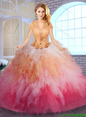 2016 Popular Multi Color Quinceanera Gowns with Appliques and Ruffles