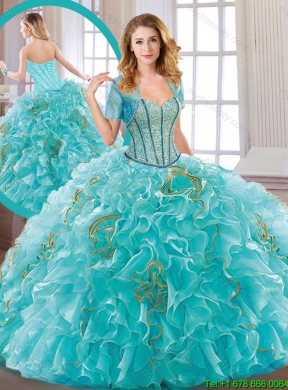 New Arrivals Aqua Blue Sweet 16 Dresses with Beading and Ruffles