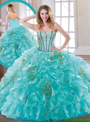 New Arrivals Aqua Blue Sweet 16 Dresses with Beading and Ruffles