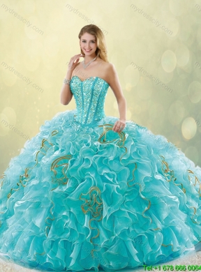 2016 Luxurious Brush Train Sweetheart Quinceanera Dresses in Aqua Blue